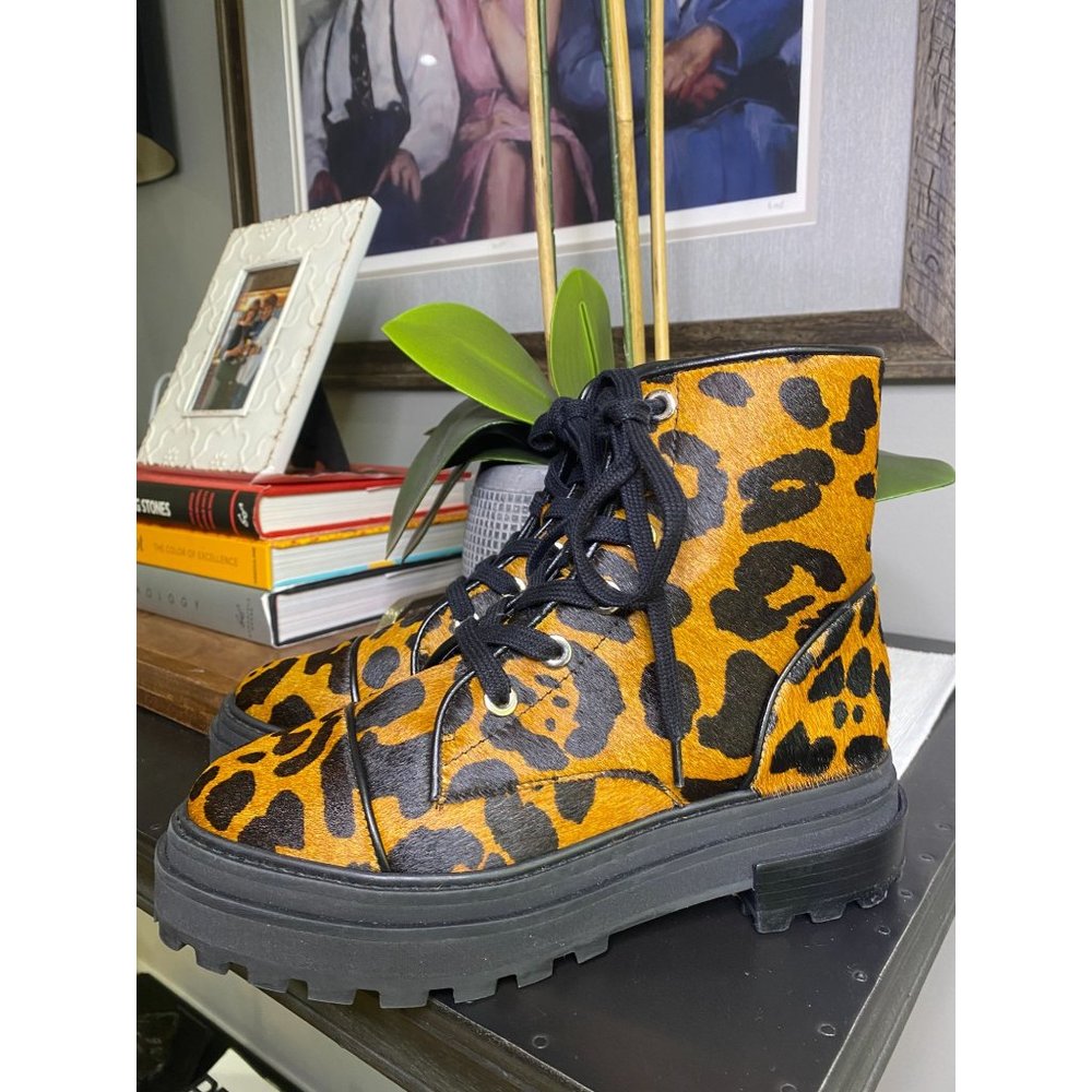 SCHUTZ Maylova Leopard Suede Combat Booties - Picture 6 of 12